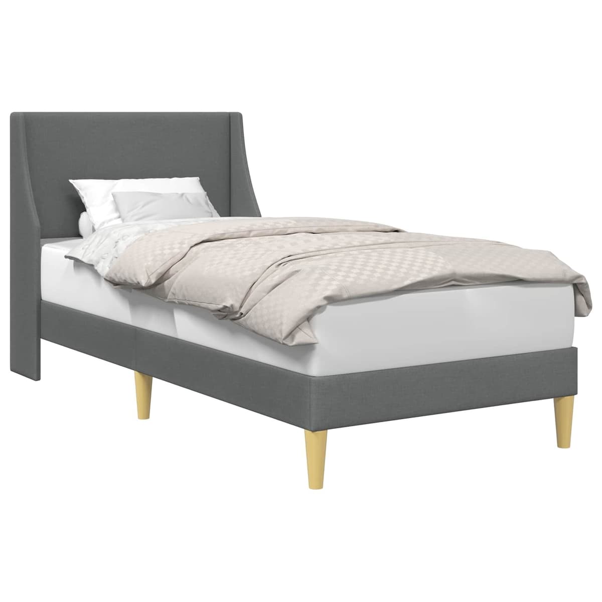 Bed Frame with Fabric Headboard in Dark Grey 90 x 190 cm
