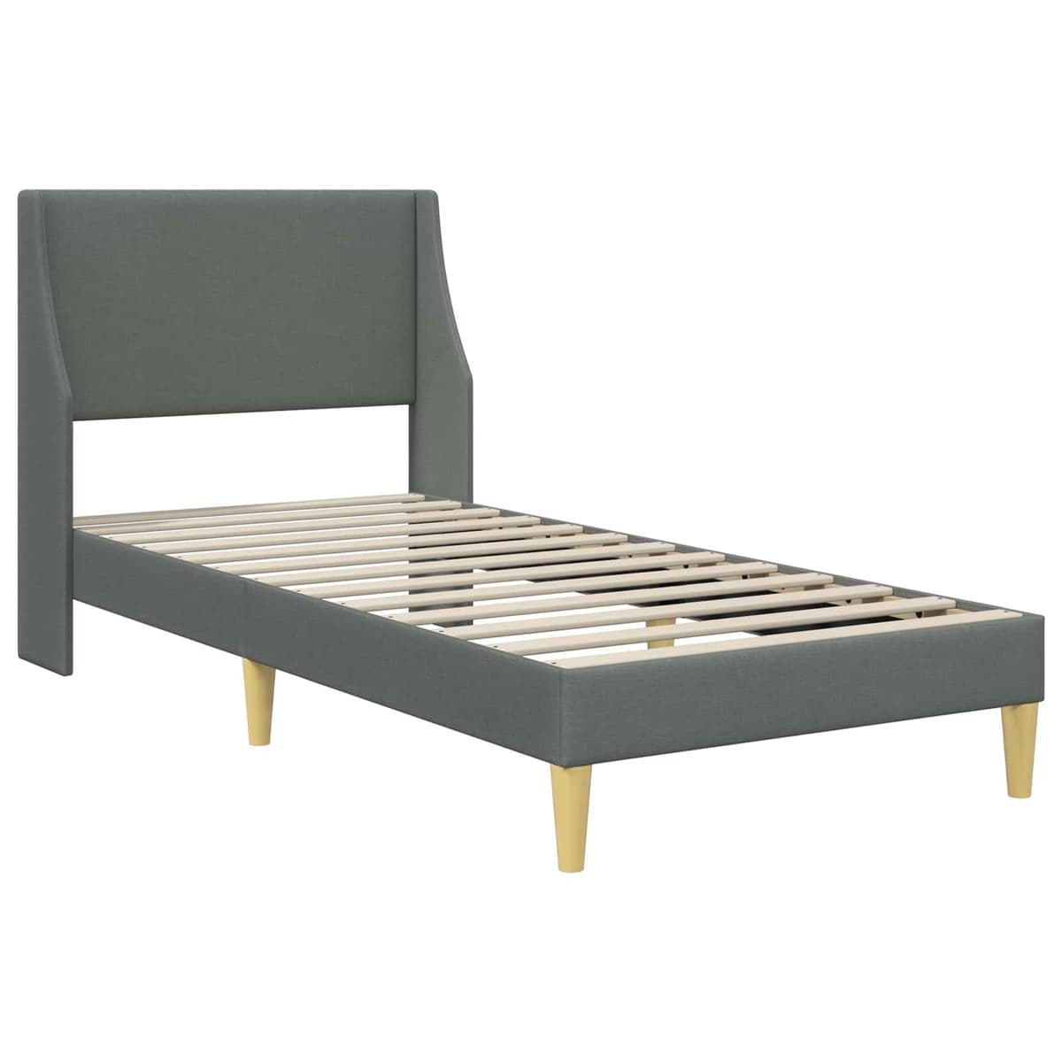 Bed Frame with Fabric Headboard in Dark Grey 90 x 190 cm