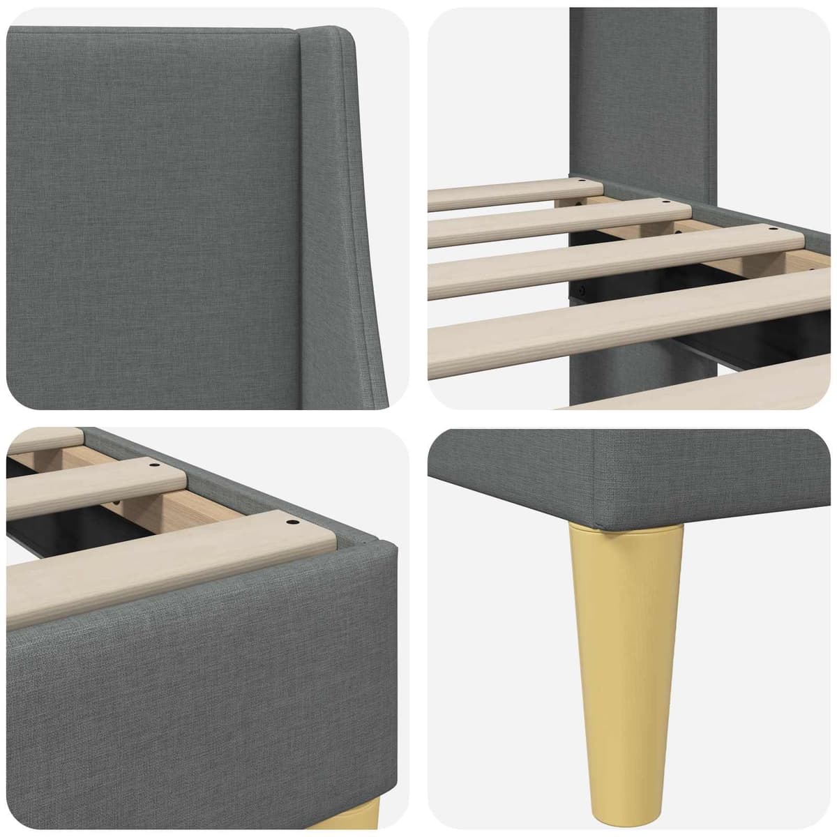 Bed Frame with Fabric Headboard in Dark Grey 90 x 190 cm