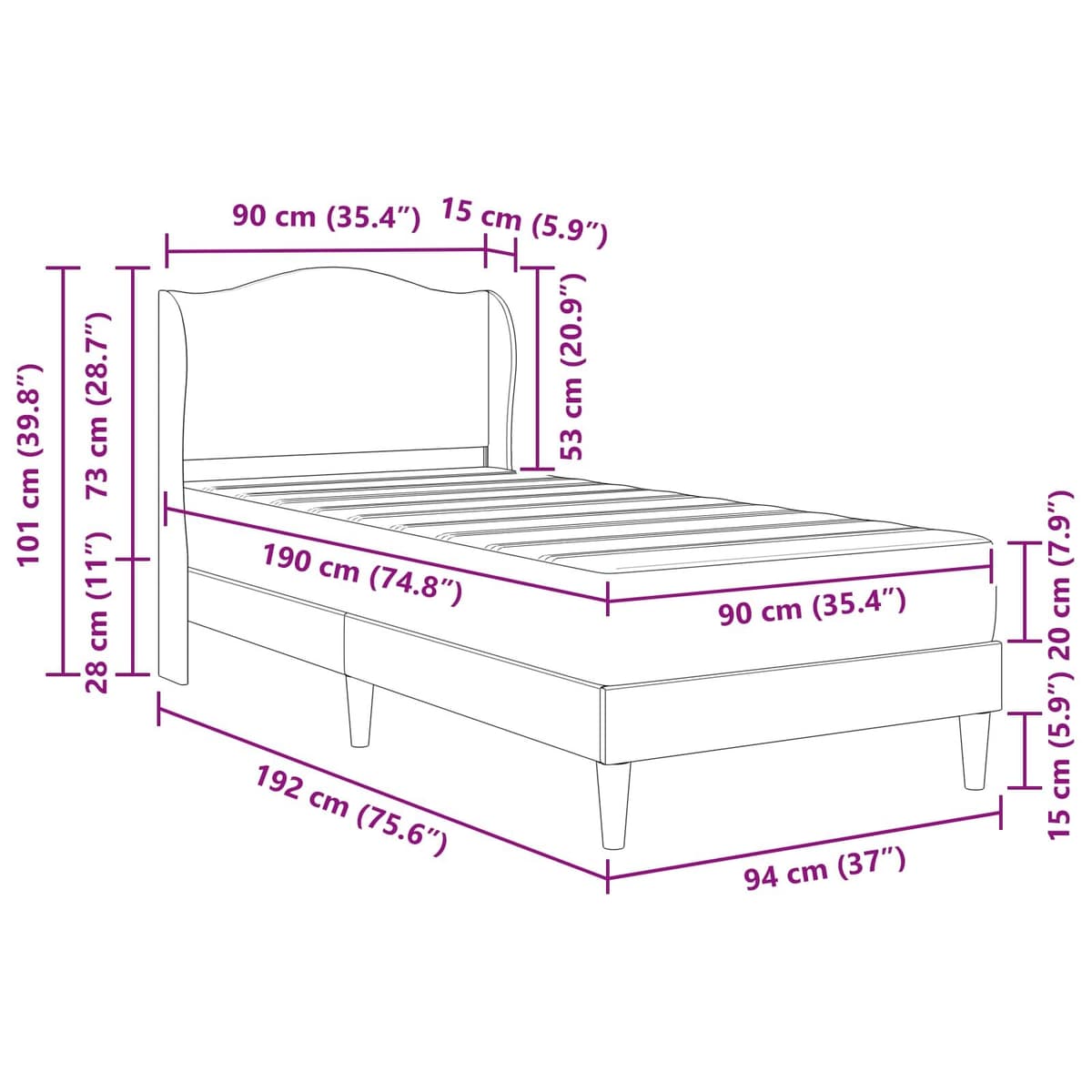 Bed Frame with Padded Headboard 90x190cm
