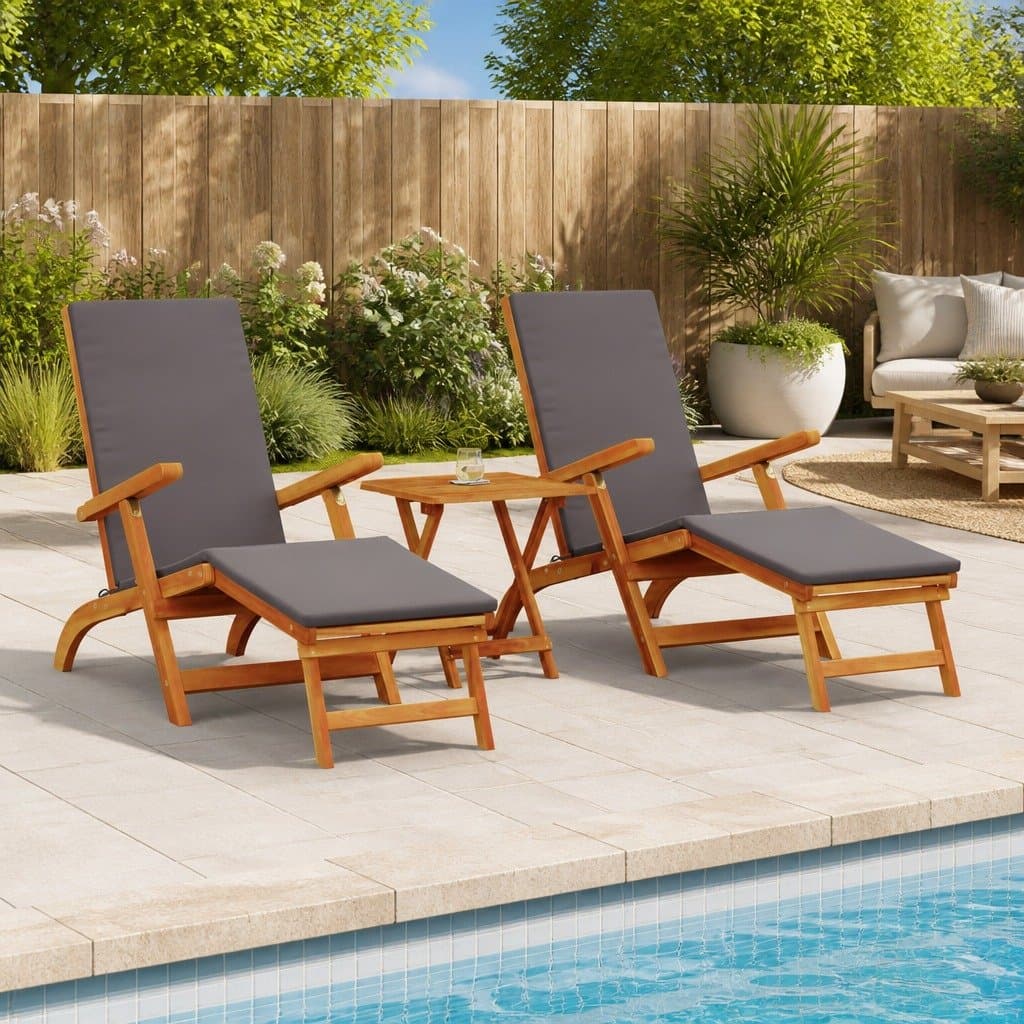 Reclining Sun Lounger with Adjustable Backrest and Footrest