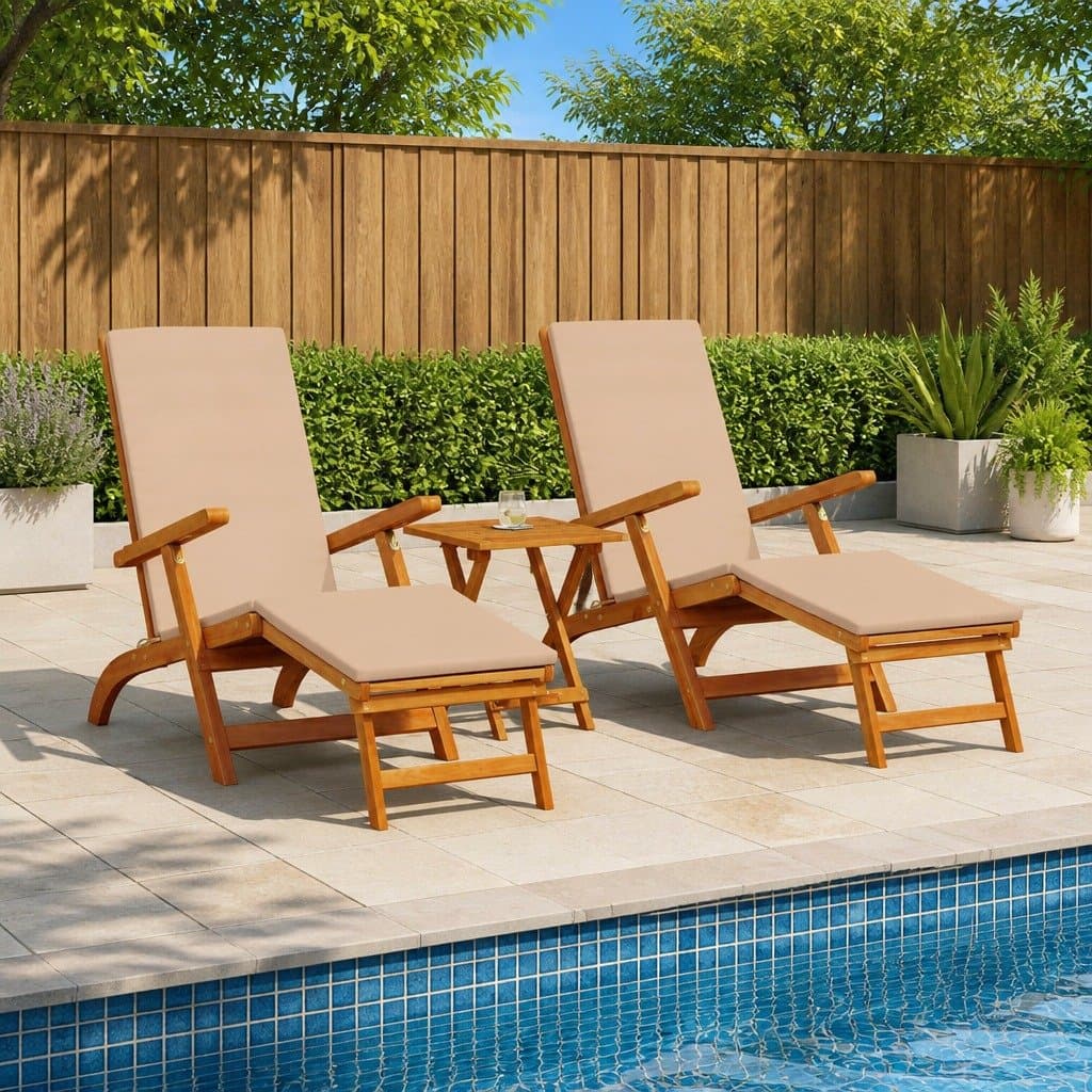 Acacia Wood Reclining Sun Lounger 3 pcs