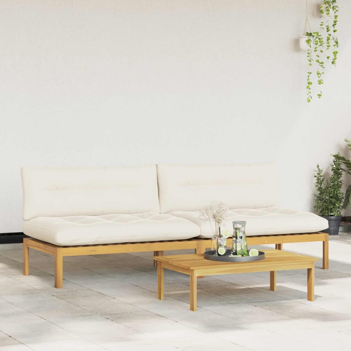 Outdoor Sectional Sofa Middle Unit in Light Acacia