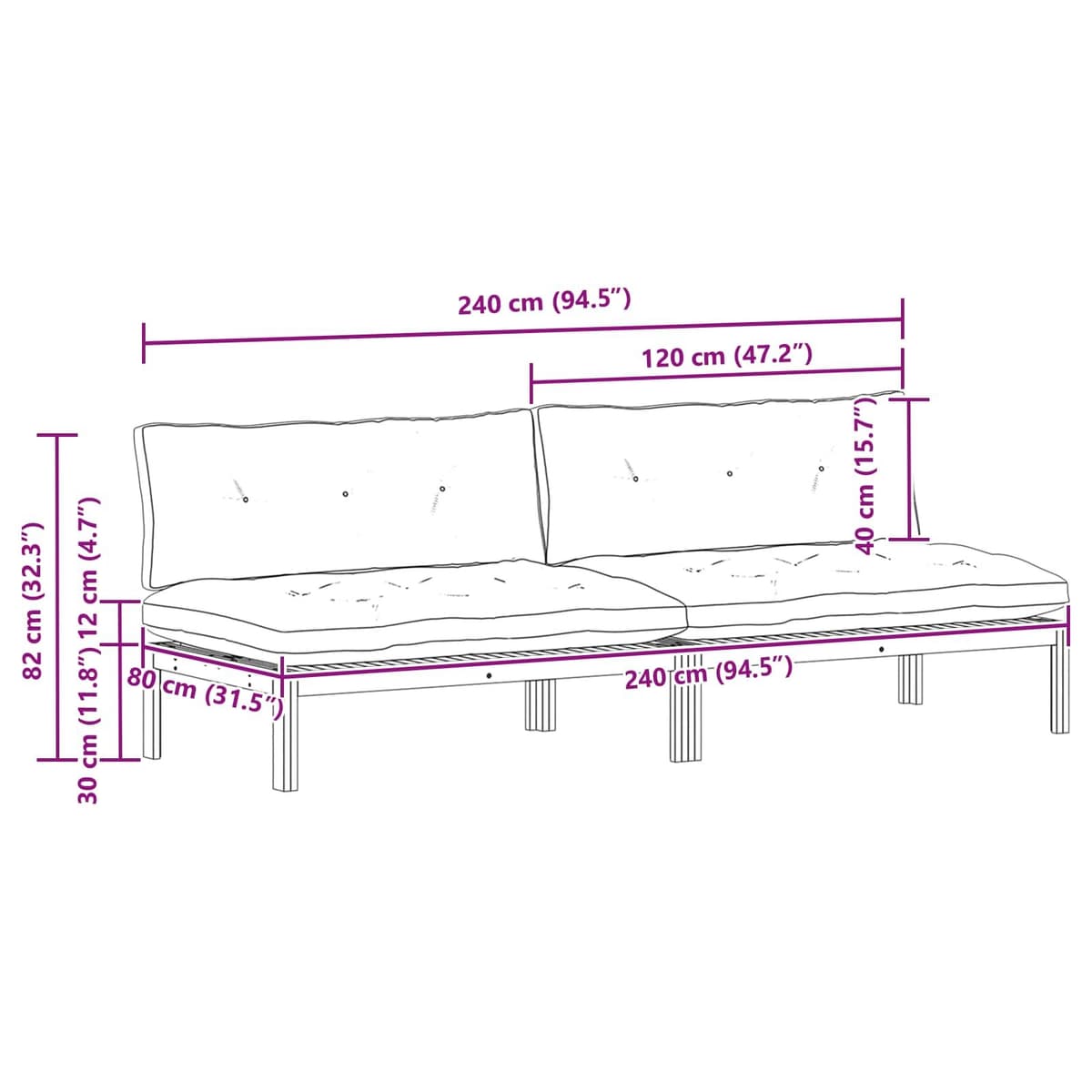 Outdoor Sectional Sofa Middle Unit in Light Acacia