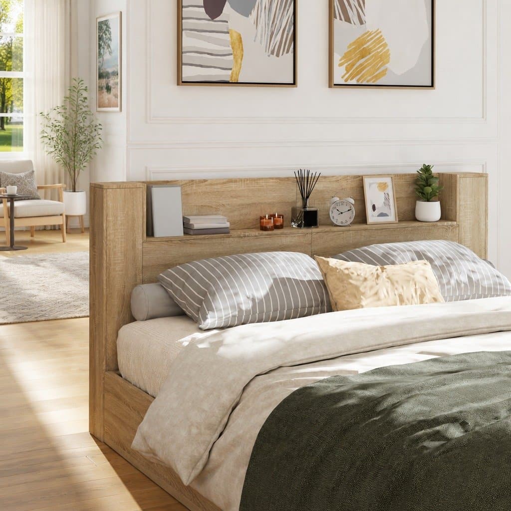 RGB LED Storage Headboard in Sonoma Oak