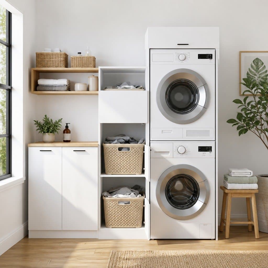 White Laundry Cabinet Set for Storage