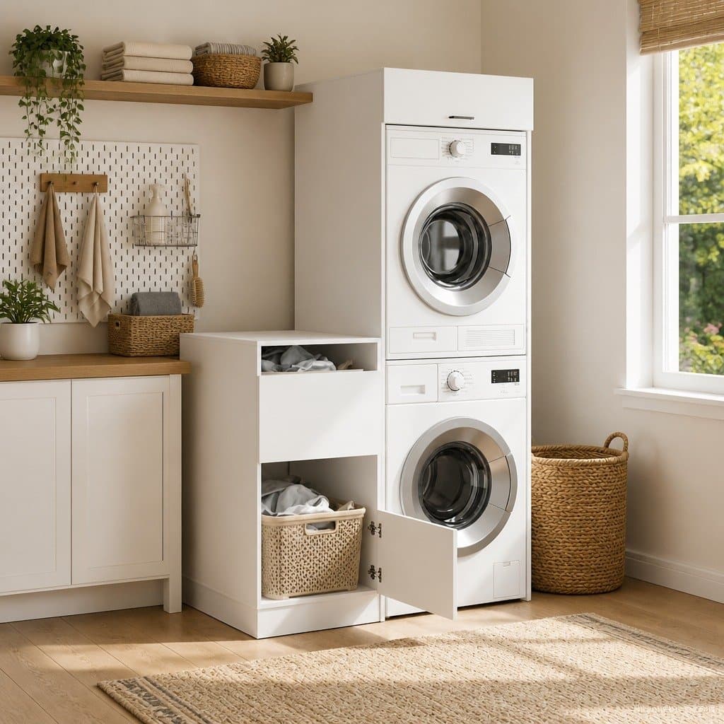 2-Piece White Laundry Cabinet Set for Storage