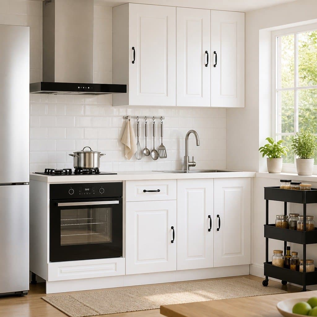 White Engineered Wood Storage Cabinets Set with Adjustable Shelves