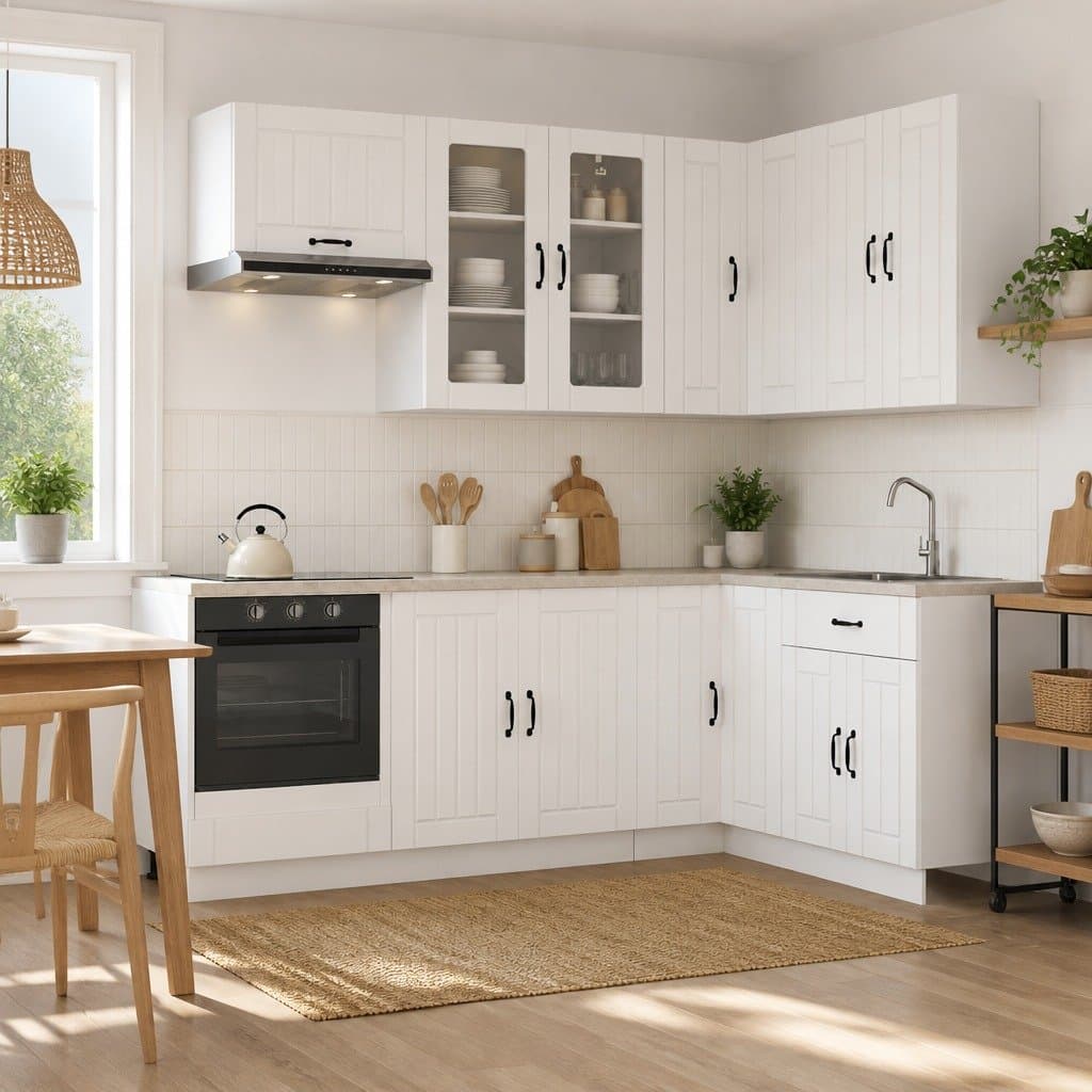 8-Piece White Kitchen Storage Unit with Adjustable Feet
