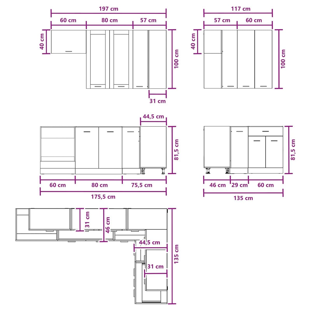 8-Piece Kitchen Cabinet Unit in White