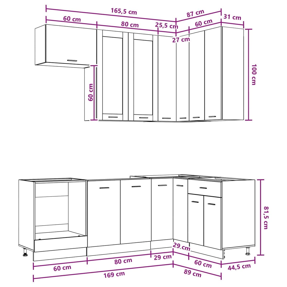 8-Piece Kitchen Cabinet Unit in White