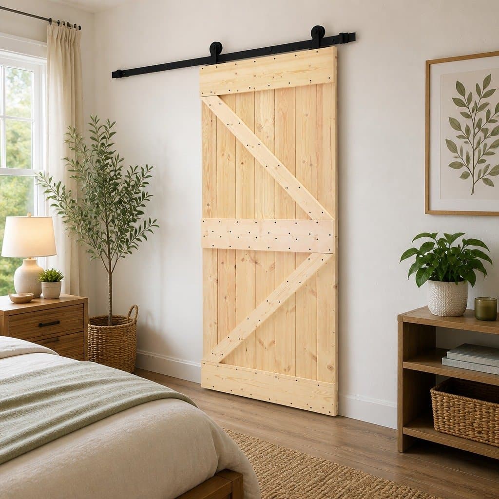 Solid Pine Wood Sliding Door 80 x 210 cm Natural Brown Black