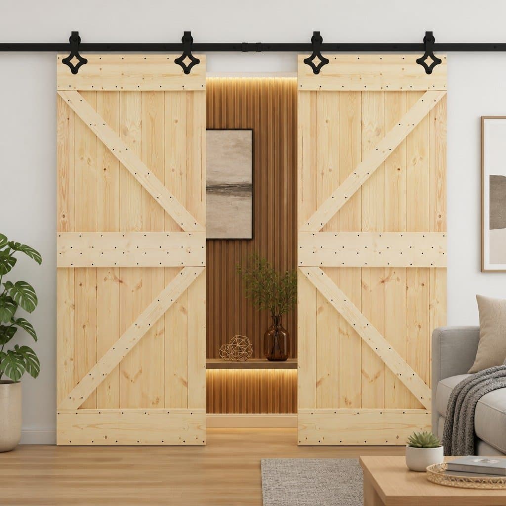 Solid Pine Wood Sliding Door Room Divider, 2 pcs