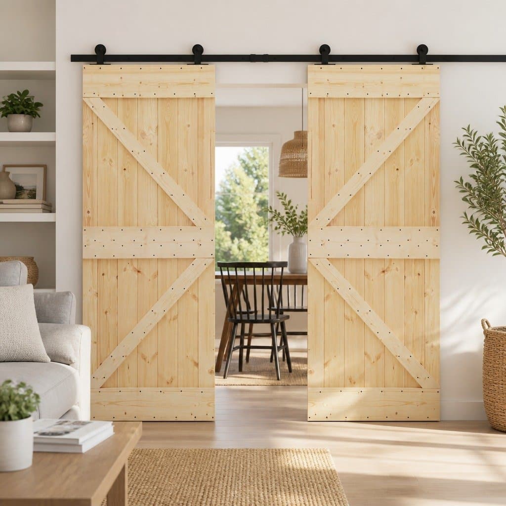 Solid Pine Wood Sliding Doors with Steel Track System