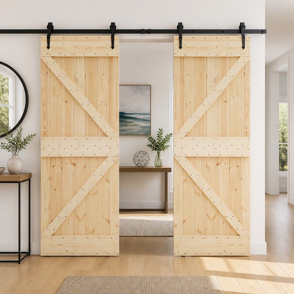 Pine Wood Sliding Door 90 x 210 cm with 2 Panels