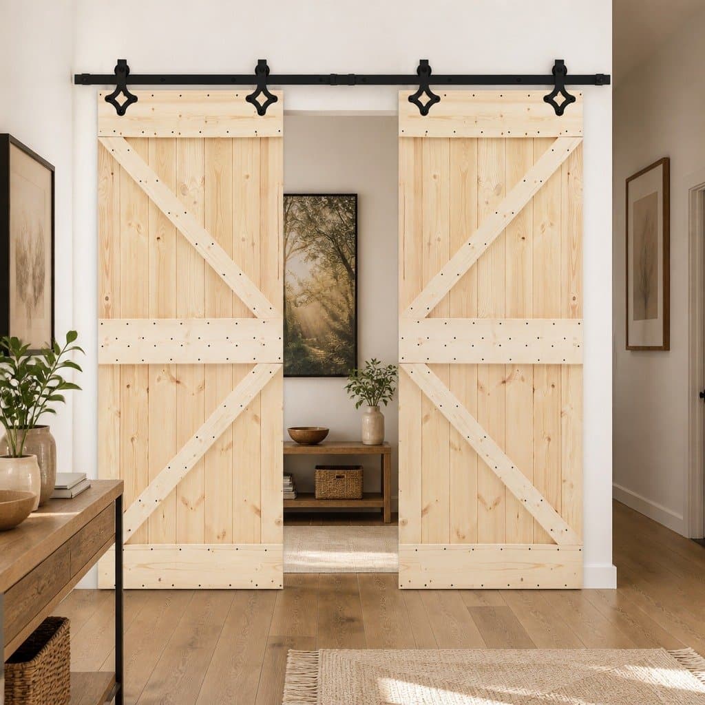 Solid Pine Wood Sliding Door Set 90x210cm