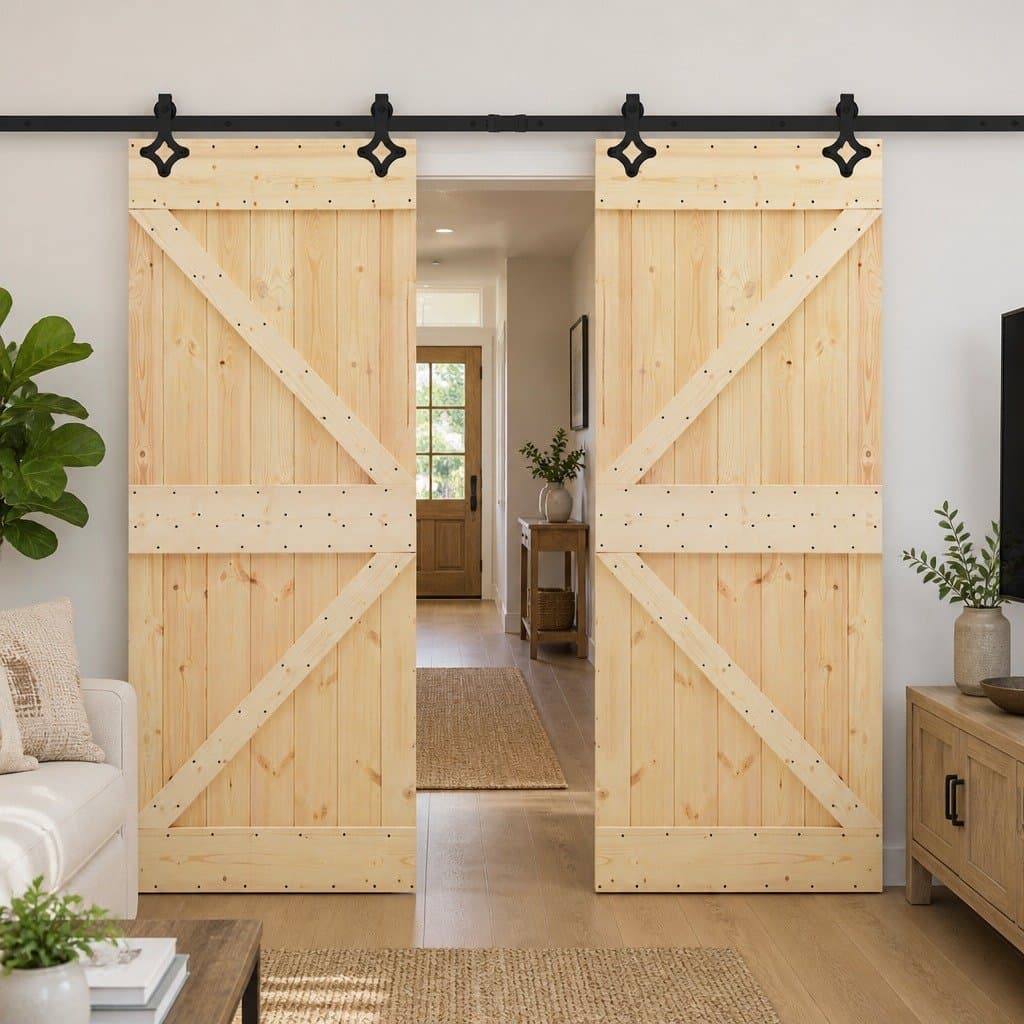 Solid Pine Wood Modern Sliding Door 2 pcs 100 x 210 cm