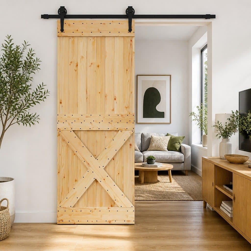 Solid Pine Wood Sliding Door with Durable Steel Track