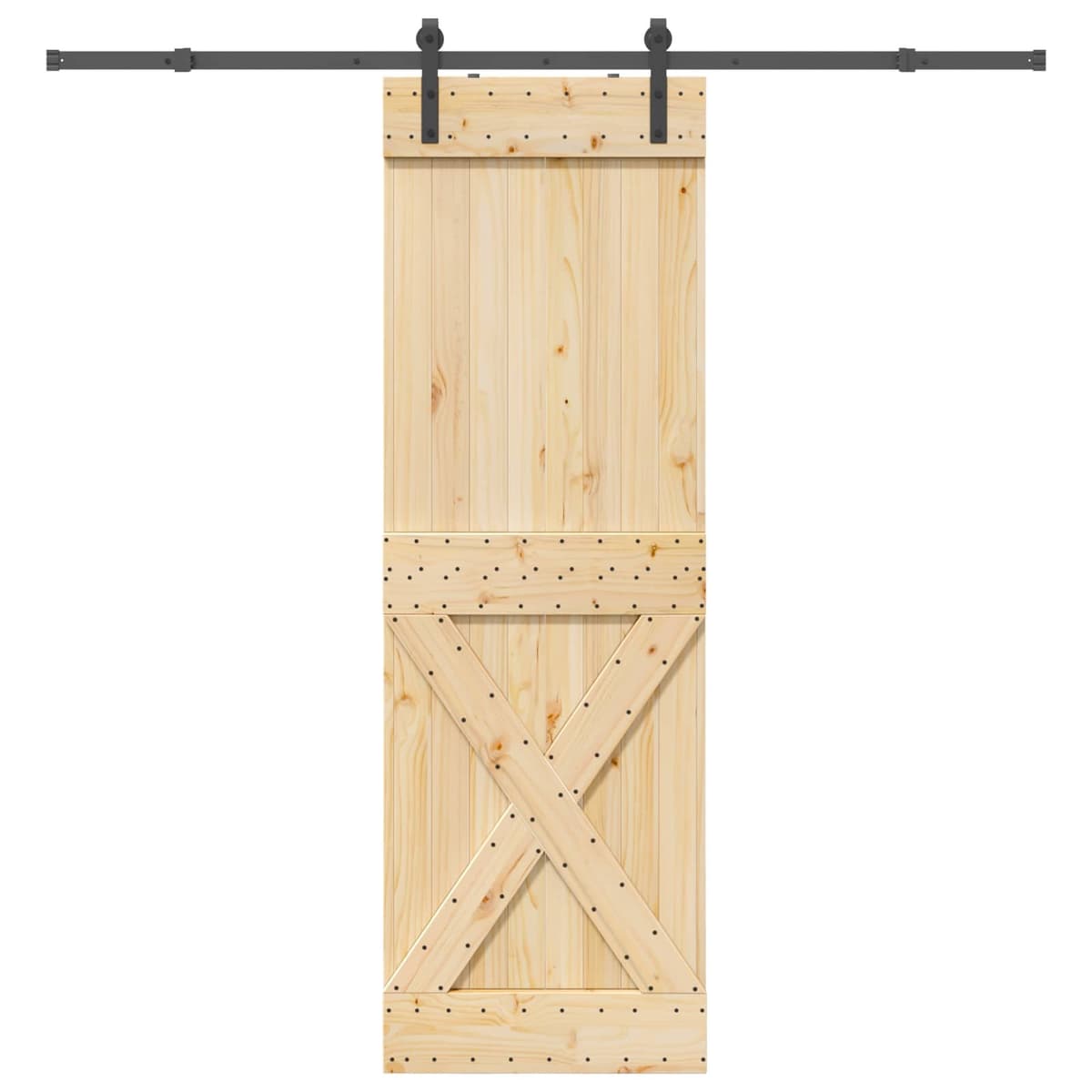 Sliding Door with Solid Pine Wood and Black Track
