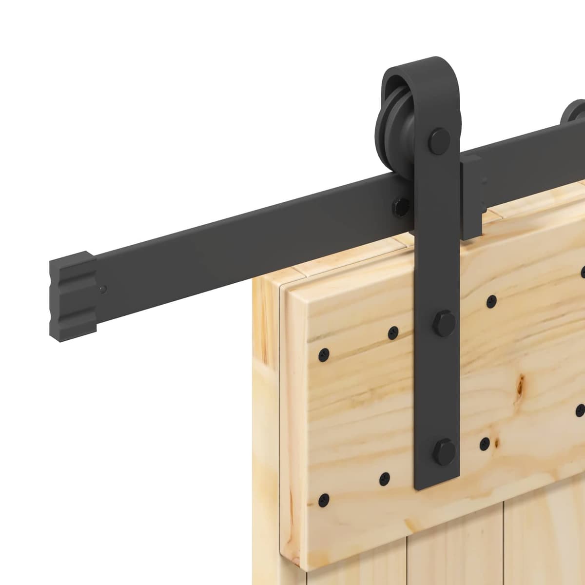 Sliding Door with Solid Pine Wood and Black Track