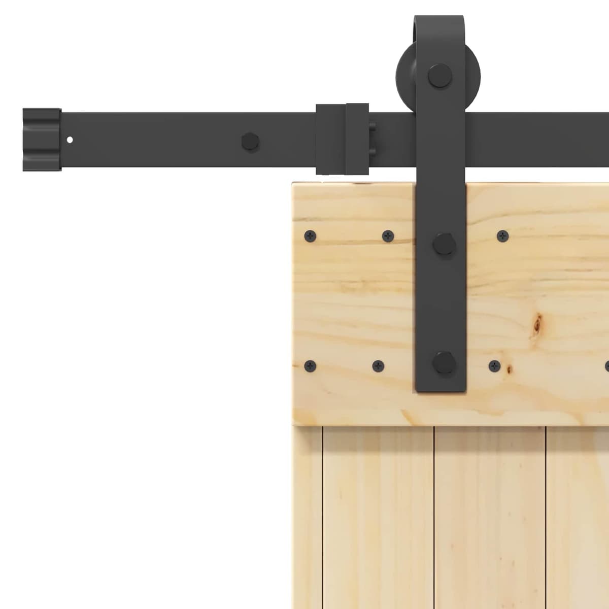 Sliding Door with Solid Pine Wood and Black Track