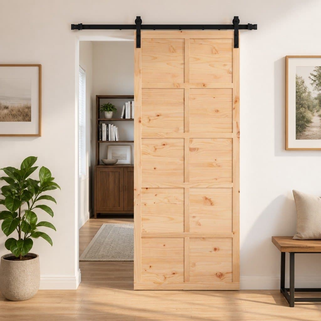 Sliding Door Natural Pine Wood 80 x 208 cm Space-Saving Interior Home Entrance
