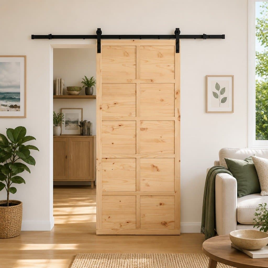 Solid Pine Wood Sliding Door 80 x 208 cm in Natural Brown