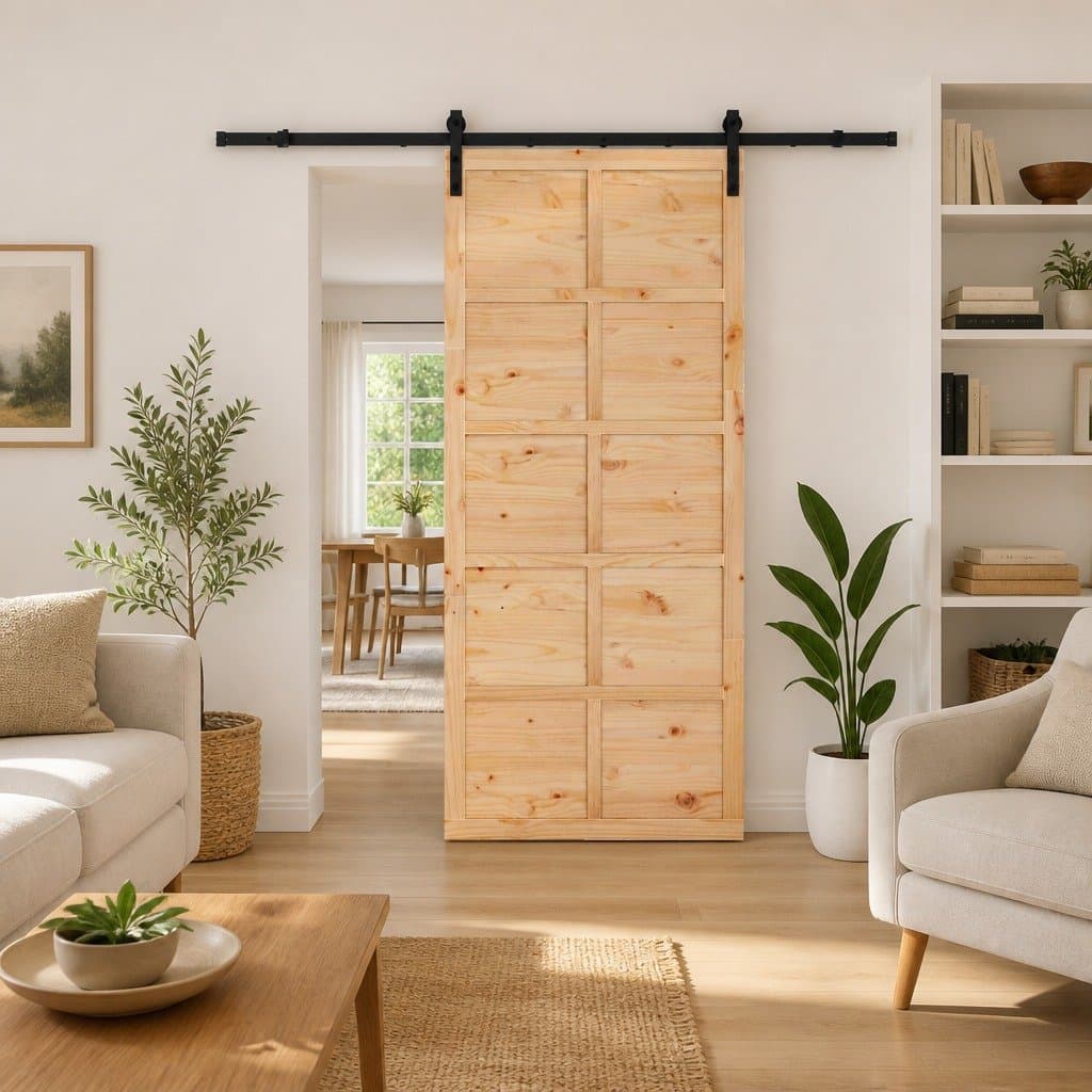 Solid Pine Wood Sliding Door in Brown, 90 x 208 cm