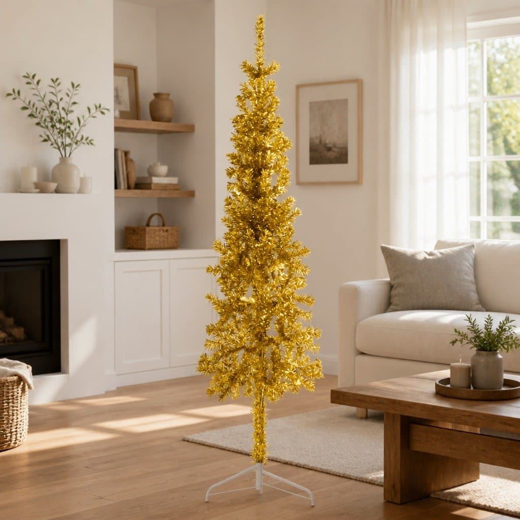 Slim Artificial Half Christmas Tree 150cm Gold