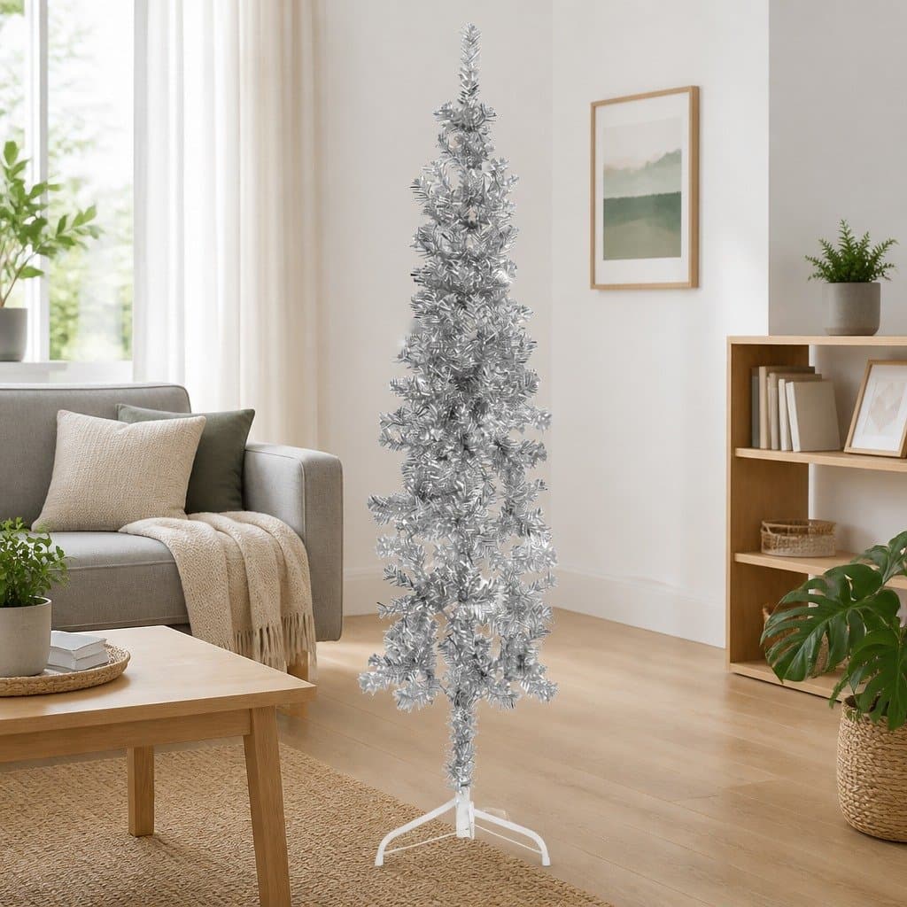 Slim Artificial Half Christmas Tree 180 cm Silver