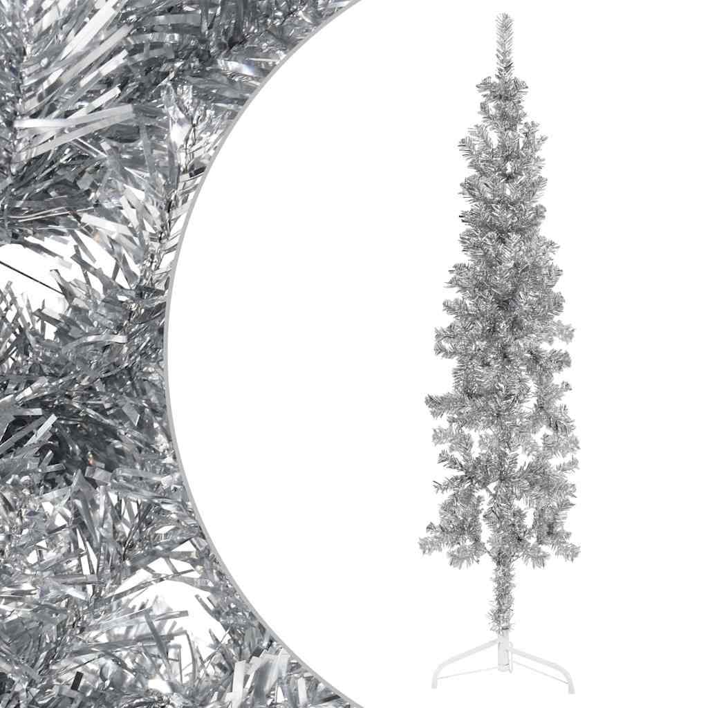 Slim Artificial Half Christmas Tree 180 cm Silver