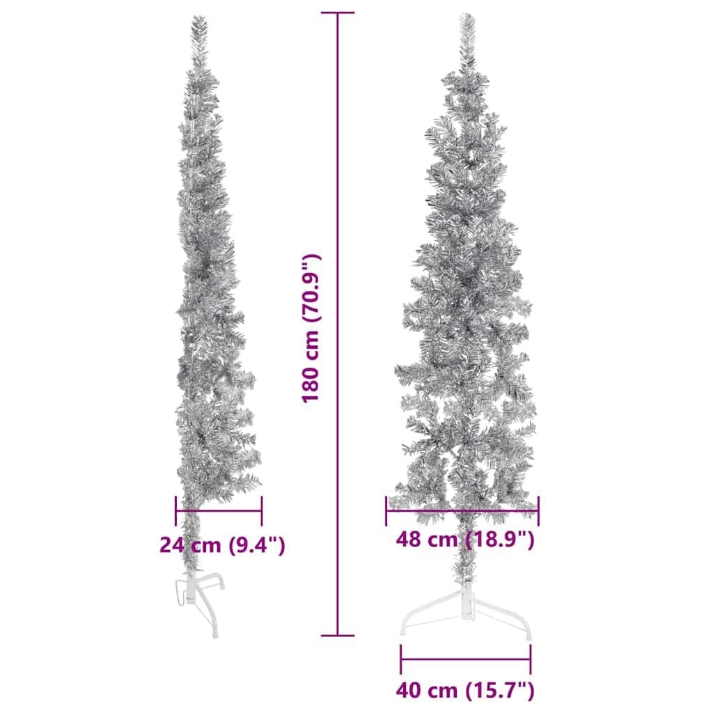 Slim Artificial Half Christmas Tree 180 cm Silver