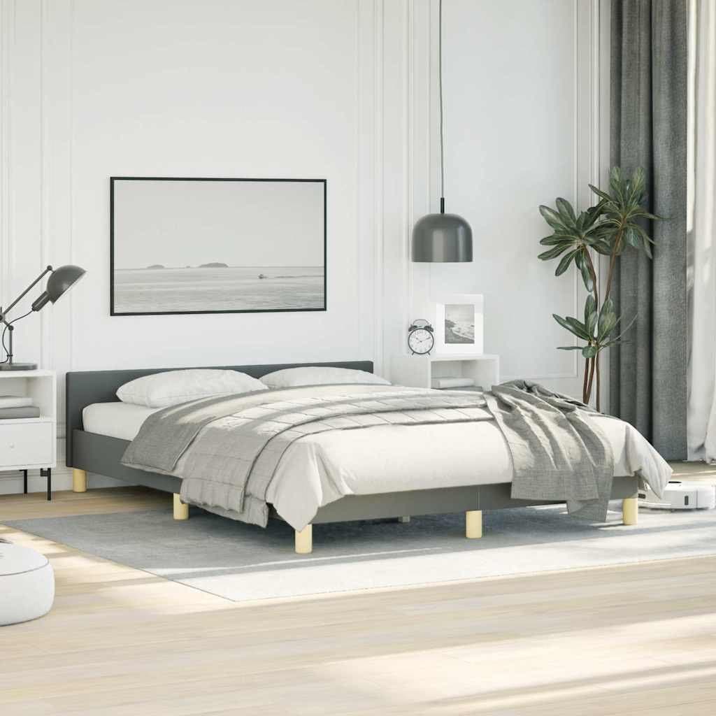 Grey Fabric Queen Bed Frame with Upholstered Headboard