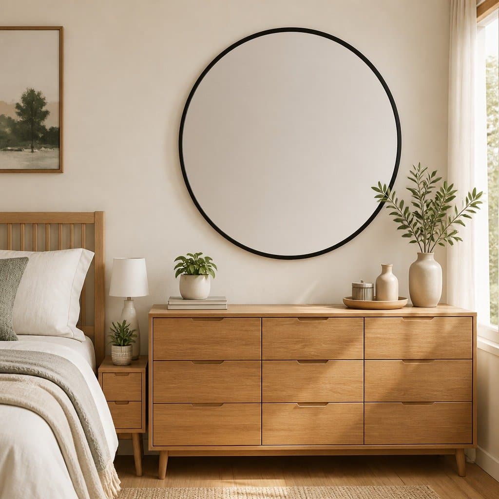 Round Wall Mirror Black Ø 40 cm with Durable Frame