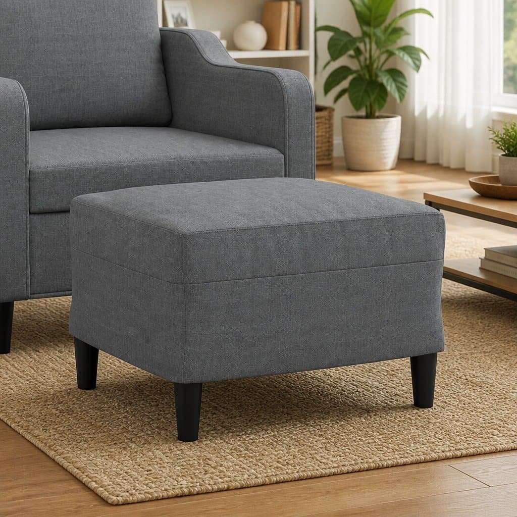 Grey Fabric Upholstered Footstool Ottoman