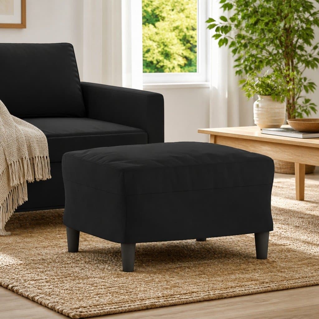 Black Velvet Footstool with Sturdy Build