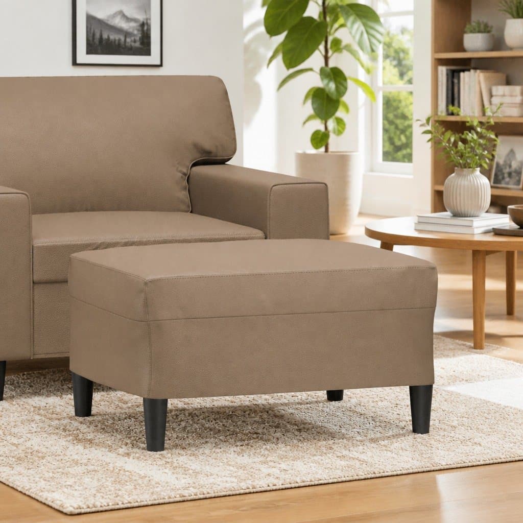 Brown Faux Leather Footstool Ottoman