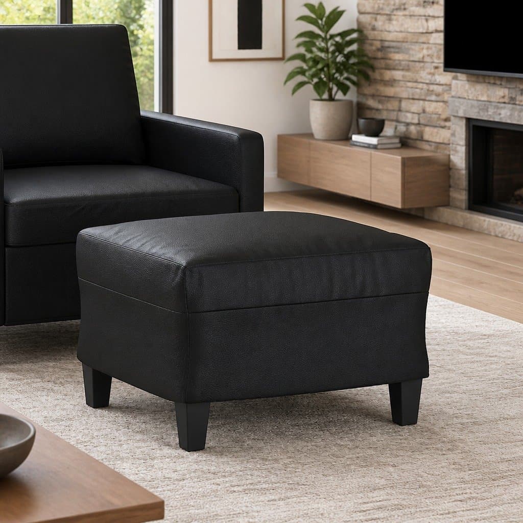 Black Faux Leather Ottoman Footstool for Living Areas