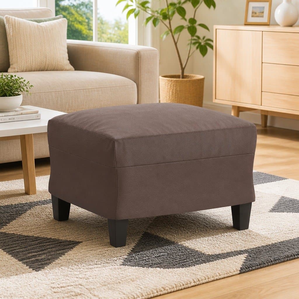 Brown Faux Leather Ottoman for Living Spaces