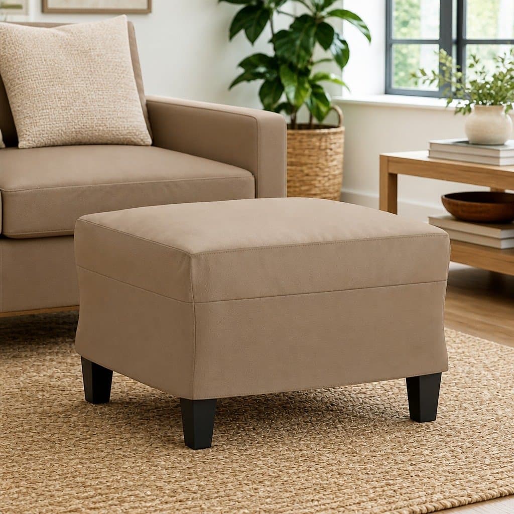 Footstool Ottoman Brown Faux Leather Compact Modern Living Room Furniture Seat