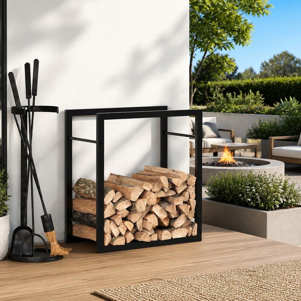 Black Steel Firewood Rack for Organized Log Storage
