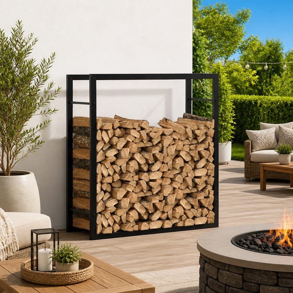 Black Steel Firewood Rack for Indoor and Outdoor