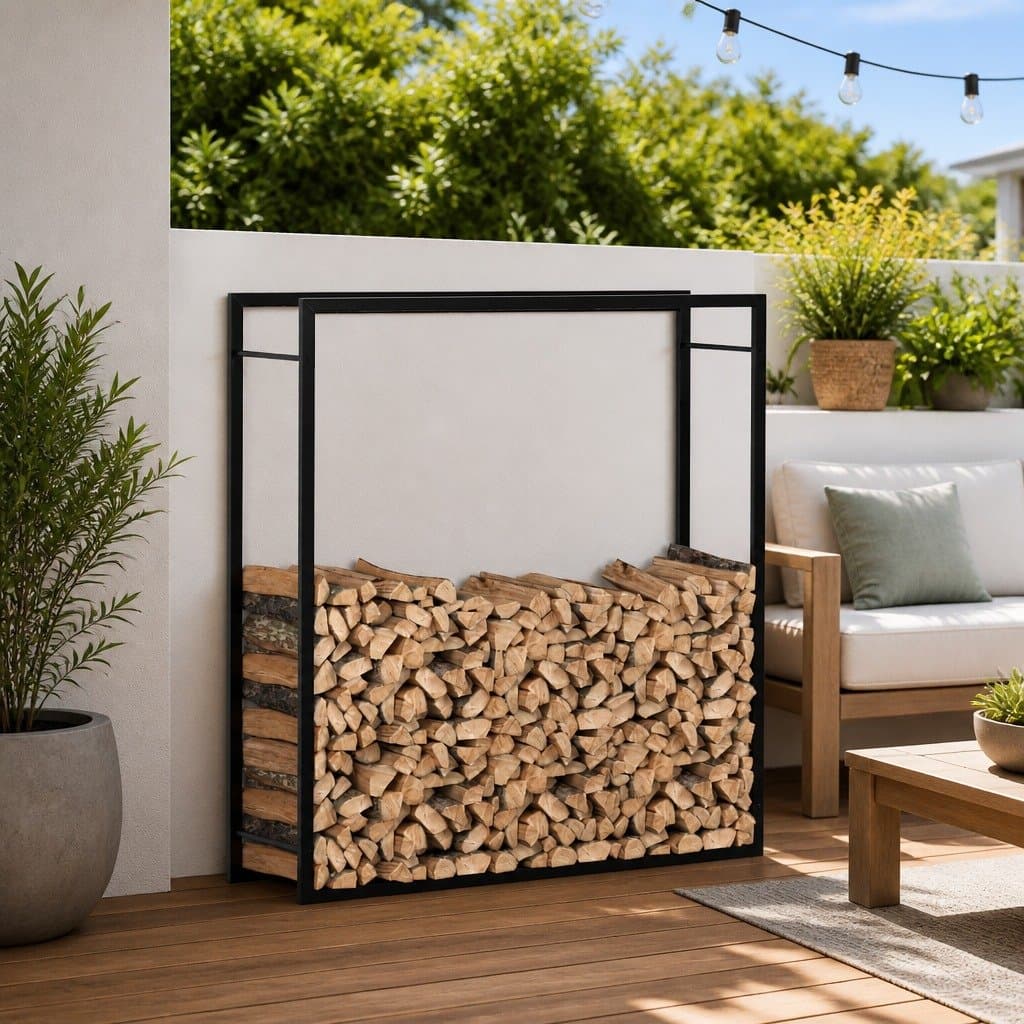 Black Steel Firewood Rack for Outdoor Storage