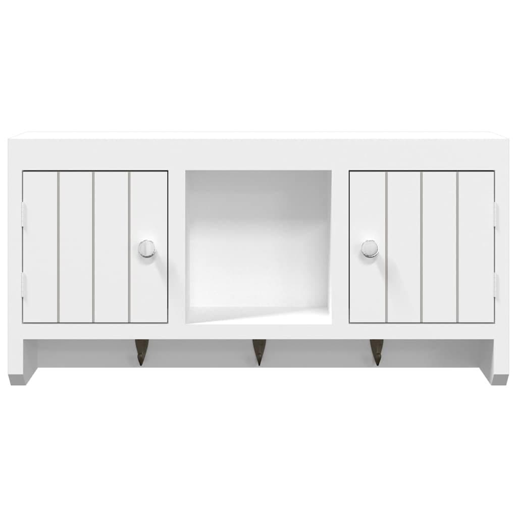 White Wall-Mounted Key Cabinet with Compartments and Hooks