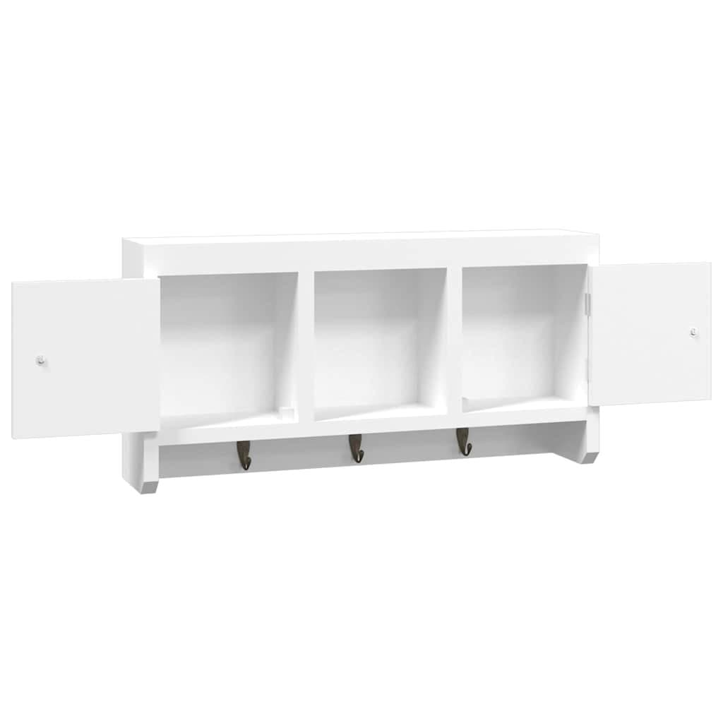 White Wall-Mounted Key Cabinet with Compartments and Hooks