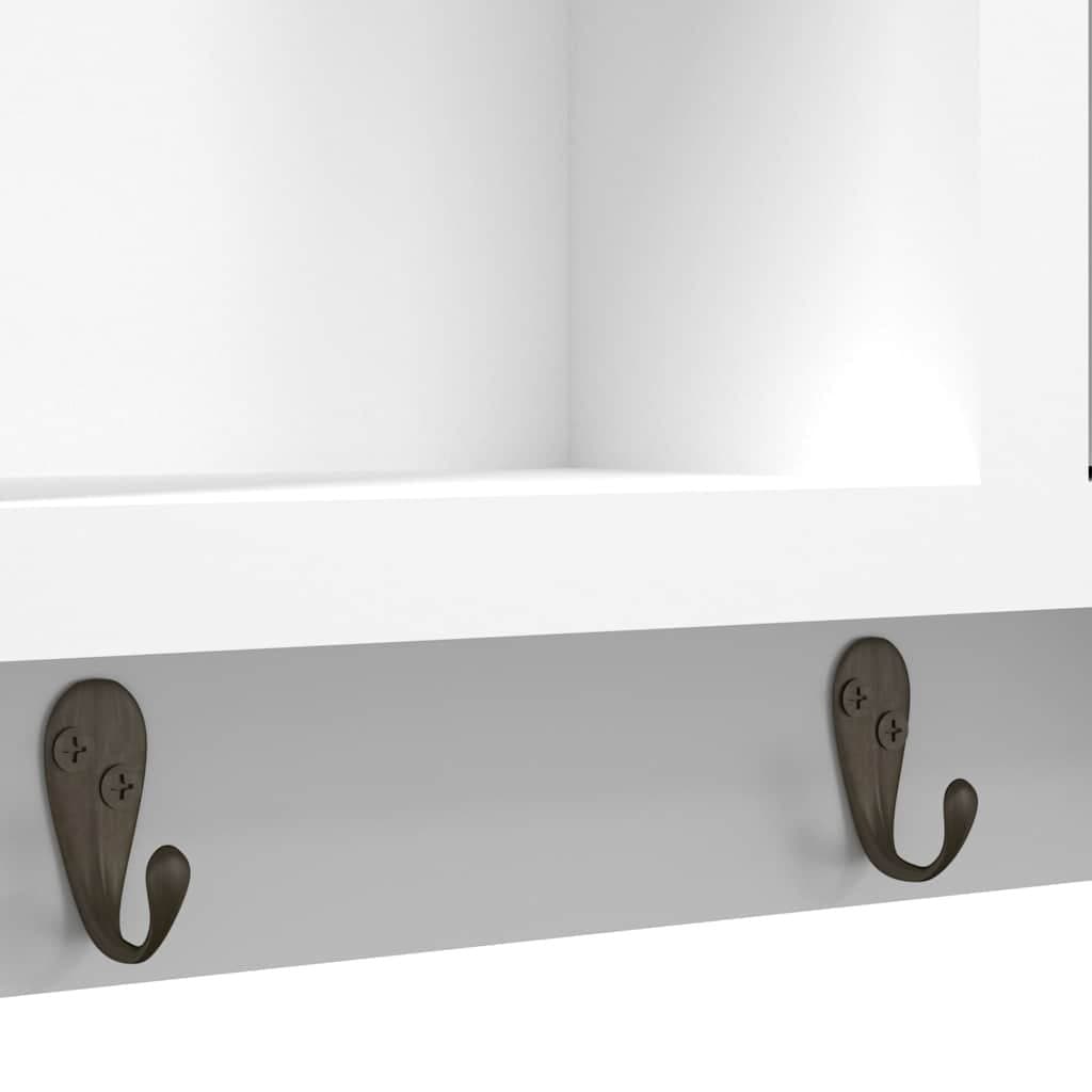 White Wall-Mounted Key Cabinet with Compartments and Hooks