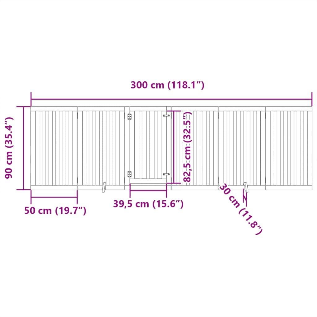 Dog Gate Foldable 6 Panels 300cm Poplar Wood Pet Safety Barrier with Door Lock