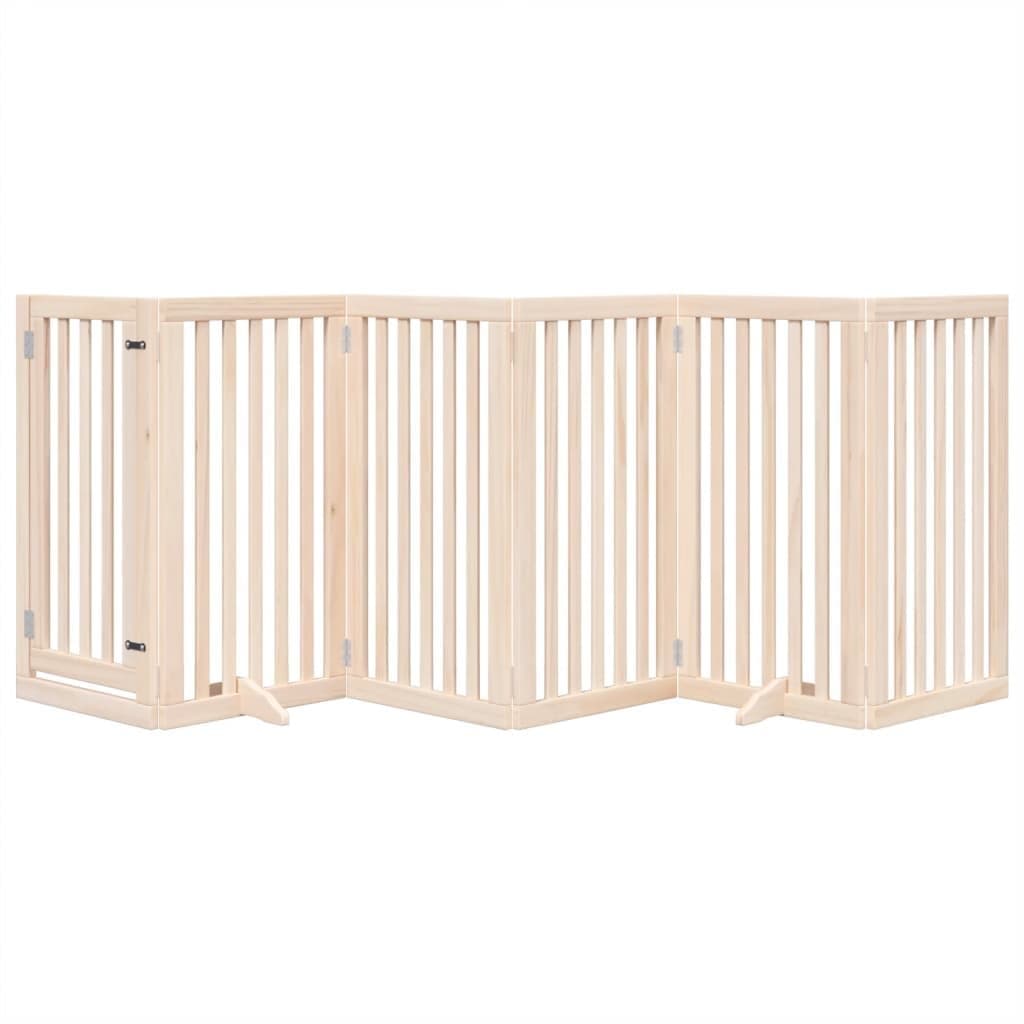 Dog Gate Foldable 6 Panels 300cm Poplar Wood Pet Safety Barrier with Door Lock