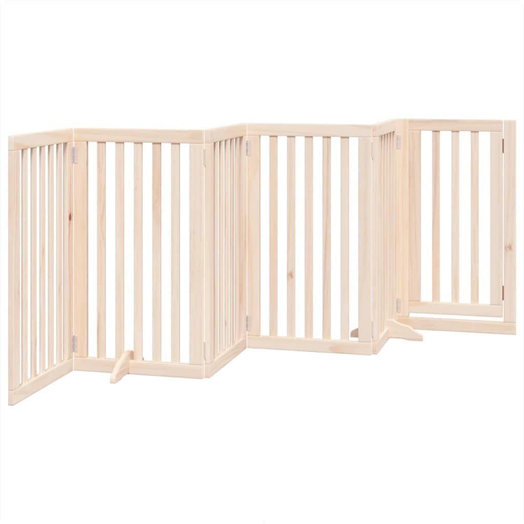 Dog Gate Foldable 6 Panels 300cm Poplar Wood Pet Safety Barrier with Door Lock