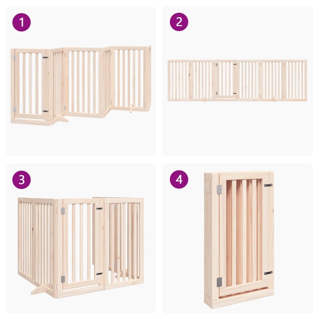 Dog Gate Foldable 6 Panels 300cm Poplar Wood Pet Safety Barrier with Door Lock